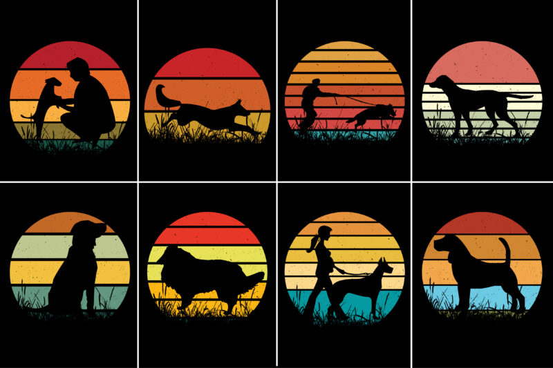 Dog Retro Vintage Sunset Graphic Background for T-Shirt Design