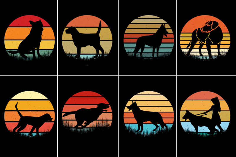 Dog Retro Vintage Sunset Graphic Background for T-Shirt Design
