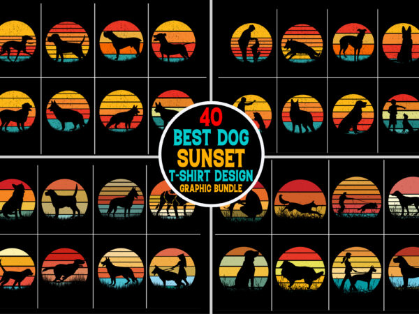 Dog retro vintage sunset graphic background for t-shirt design