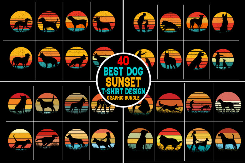 Dog Retro Vintage Sunset Graphic Background for T-Shirt Design