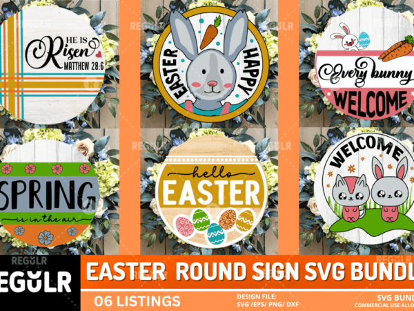 Easter round sign bundle vector clipart