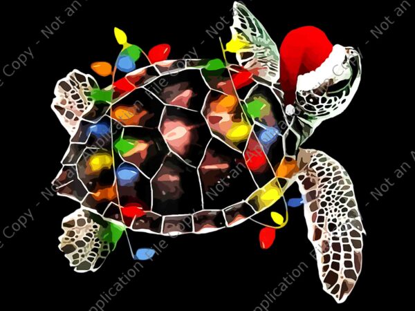 Sea turtle christmas lights png, funny turtle santa hat merry christmas png, turtle xmas png, christmas png t shirt template vector