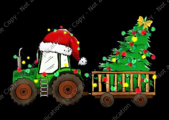 Christmas Farm Tractor Png, Xmas Tree Lights Santa Hat Farmer Png, Tractor Tree Lights Png, Tractor Santa Png
