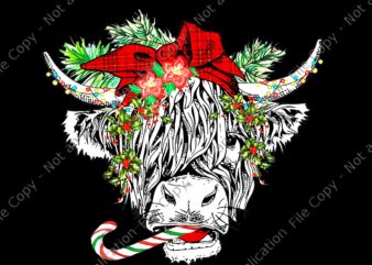 Cow Merry Christmas Png, Cow Christmas Highland Happy Holidays Png, Cow Xmas Png, Christmas Png t shirt vector file