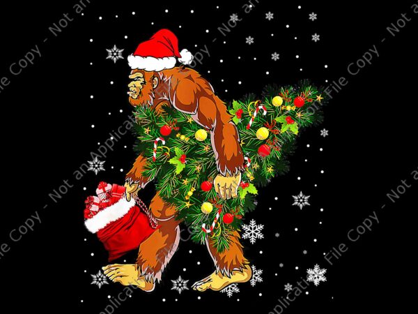 Bigfoot carrying christmas tree sasquatch believer png, bigfoot carrying christmas tree png, bigfoot christmas png, bigfoot tree xmas png, christmas png t shirt template