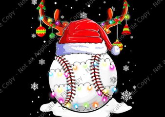 Baseball Santa Hat Reindeer Christmas Lights Funny Xmas Png, Baseball Reindeer Christmas Png, Reindeer Christmas Png, Baseball Lights Xmas Png