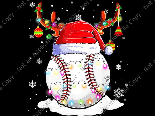 Baseball santa hat reindeer christmas lights funny xmas png, baseball reindeer christmas png, reindeer christmas png, baseball lights xmas png t shirt template