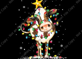 Cow Reindeer Hat Santa Christmas Png, Lights Funny Cow Christmas Png, Cow Christmas Png, Cow Reindeer Png, Christmas Png