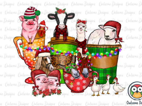 Farm animals coffee christmas sublimation t shirt graphic design