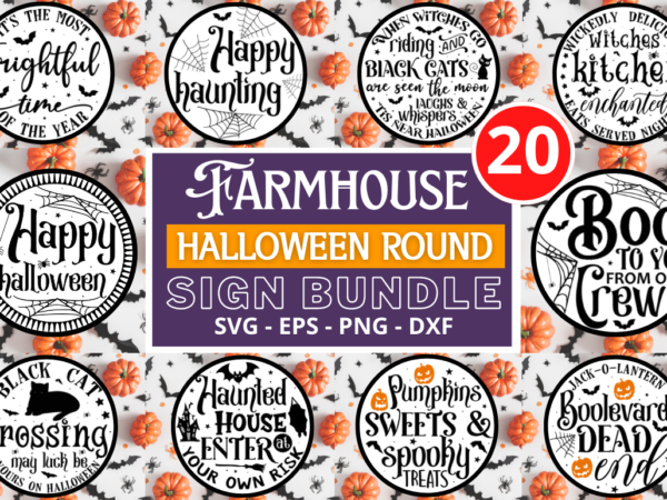 Farmhouse halloween round sign svg bundle t shirt graphic design