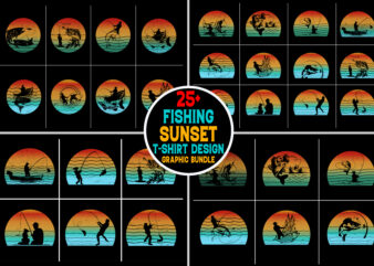 Fishing Retro Vintage Sunset T-Shirt Graphic Bundle