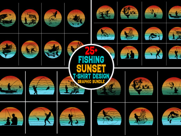 Fishing retro vintage sunset t-shirt graphic bundle