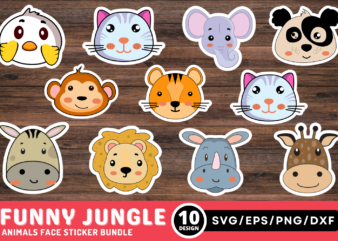 Funny Jungle Animals Faces Sticker Bundle t shirt graphic design