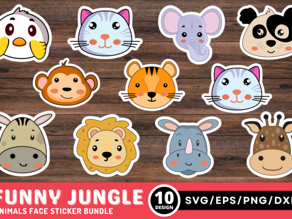 Funny Jungle Animals Faces Sticker Bundle - Buy t-shirt designs