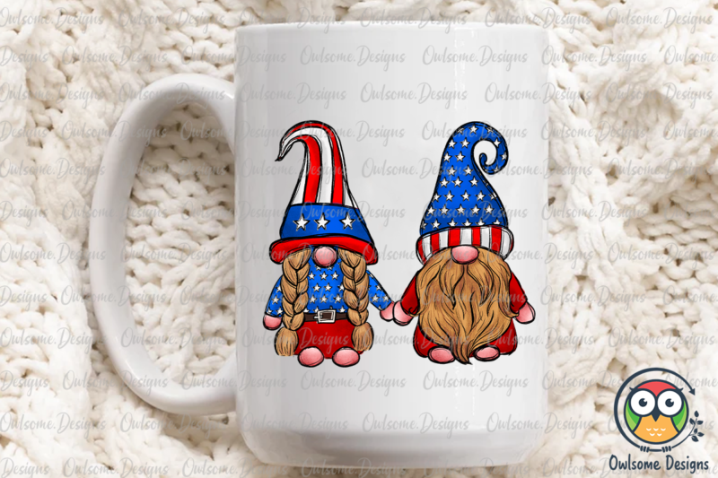 Gnomes Couple Love America PNG Sublimation