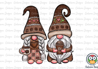 Gnomes Couple Love Coffee PNG Sublimation t shirt design template