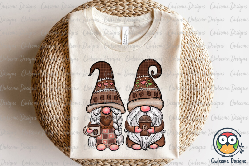Gnomes Couple Love Coffee PNG Sublimation