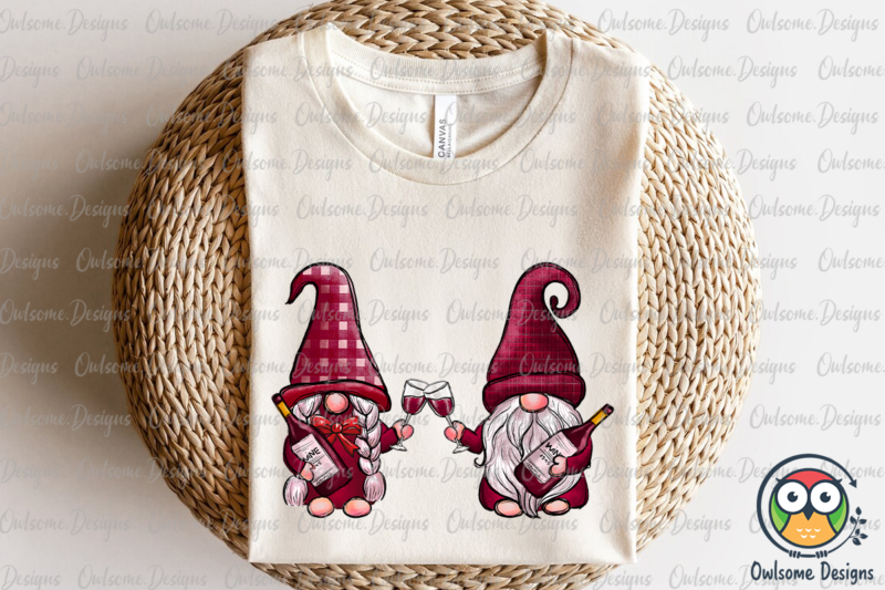 Gnomes Couple Love Drink Wine PNG Sublimation