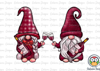 Gnomes Couple Love Drink Wine PNG Sublimation