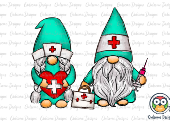 Gnomes Couple Love Nurse PNG Sublimation t shirt design template