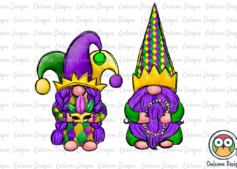 Gnomes Couple Mardi Gras Holiday PNG Sublimation t shirt design template
