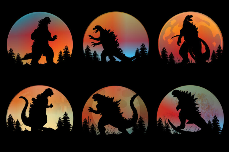 Godzilla T Rex Sunset T-Shirt Graphic Vector Bundle