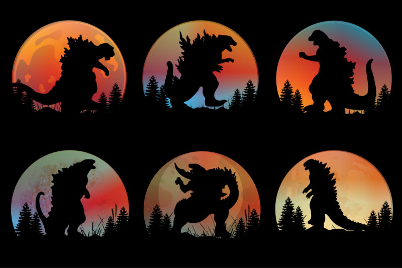 Godzilla T Rex Sunset T-Shirt Graphic Vector Bundle