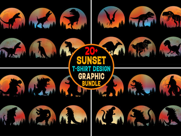 Godzilla t rex sunset t-shirt graphic vector bundle