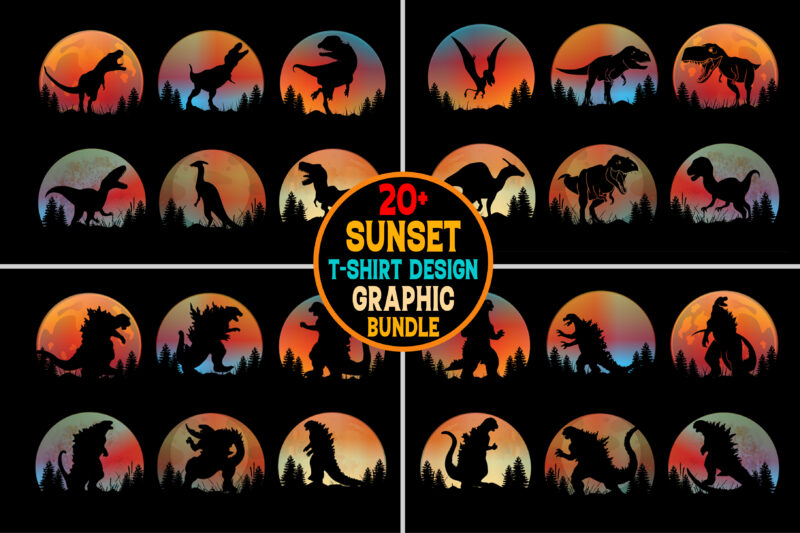 Godzilla T Rex Sunset T-Shirt Graphic Vector Bundle