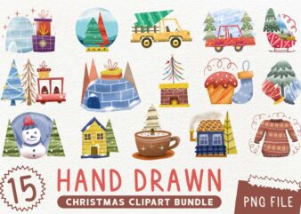 Hand Drawn Christmas Watercolor PNG Clipart Bundle graphic t shirt