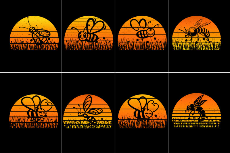 Honey Bee Sunset T-Shirt Graphic Vector Bundle