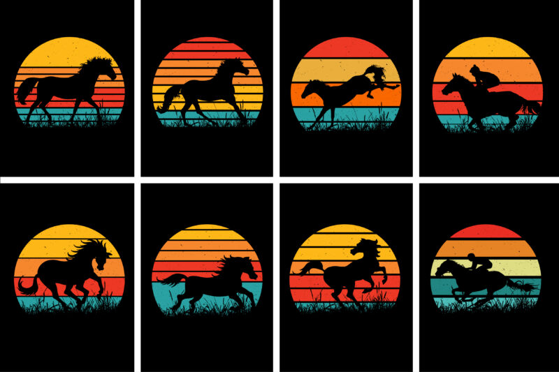 Horse Retro Vintage Sunset T-Shirt Graphic