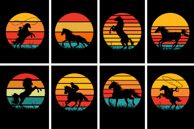 Horse Retro Vintage Sunset T-Shirt Graphic