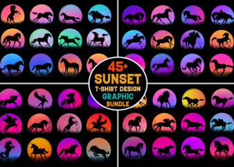 Horse Sunset Colorful T-Shirt Graphic Bundle