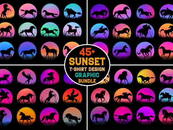 Horse sunset colorful t-shirt graphic bundle