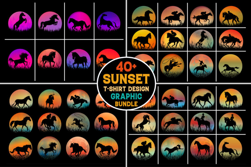 Horse Sunset Graphic Bundle For T-Shirt