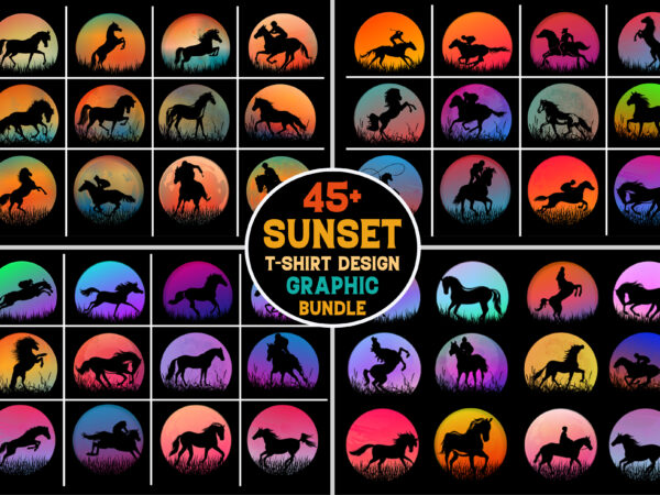 Horse sunset t-shirt graphic vector bundle