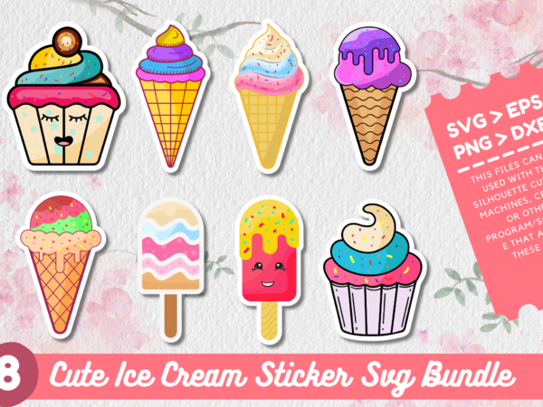 Cute ice cream sticker svg bundle t shirt vector file