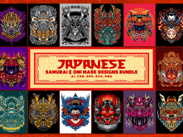 Japanese – samurai & oni mask designs bundle
