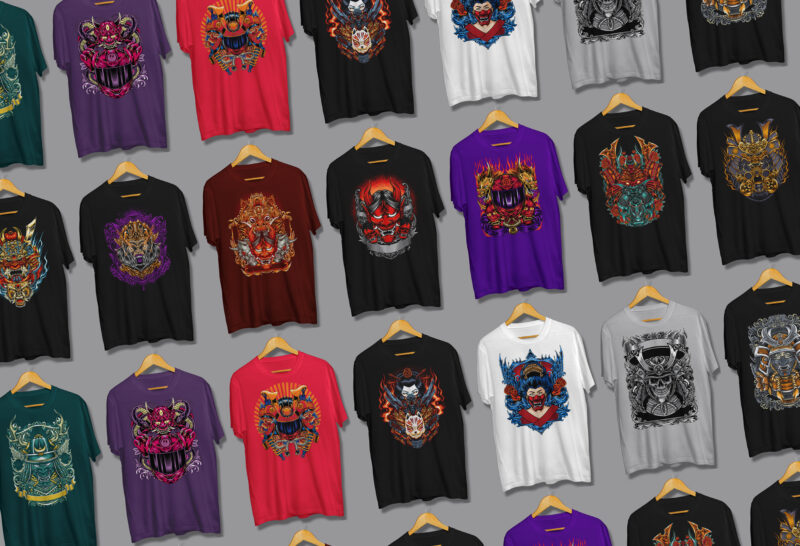 JAPANESE - Samurai & Oni Mask Designs Bundle - Buy t-shirt designs
