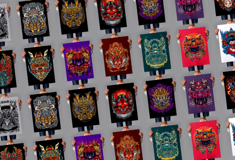 JAPANESE – Samurai & Oni Mask Designs Bundle