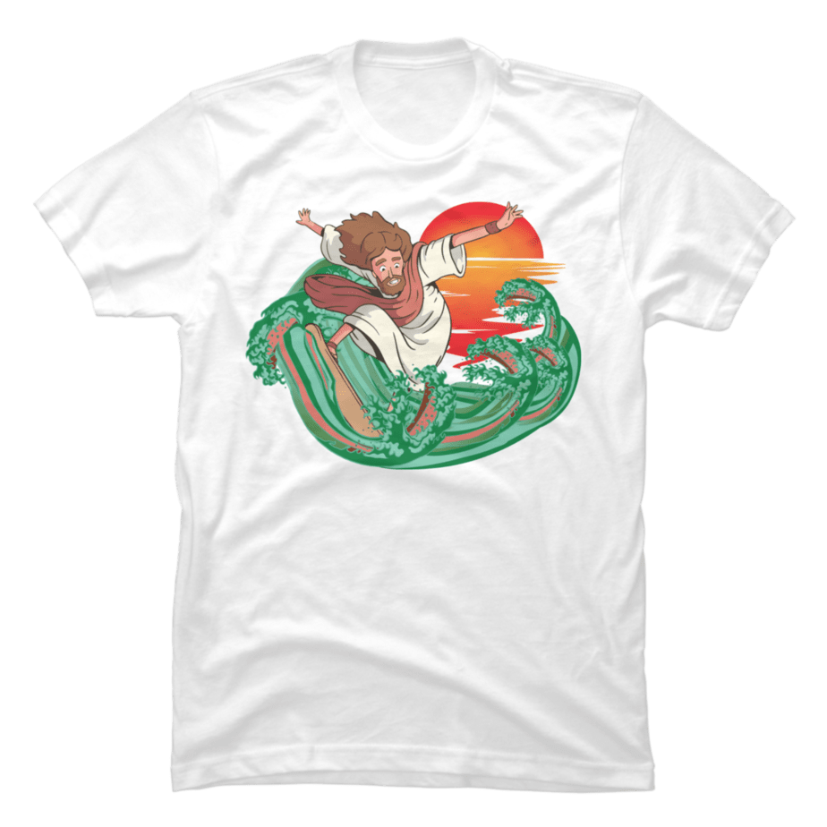 Jesus Surfing The Big Wave Under Sunset - Buy t-shirt designs