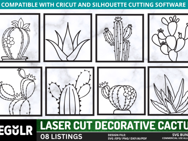 Laser cut decorative cactus svg bundle t shirt vector graphic