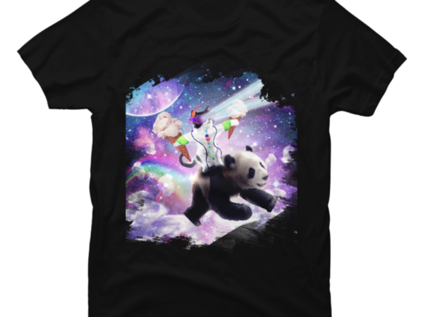 Lazer rave space cat riding panda eating ice cream t shirt vector graphic