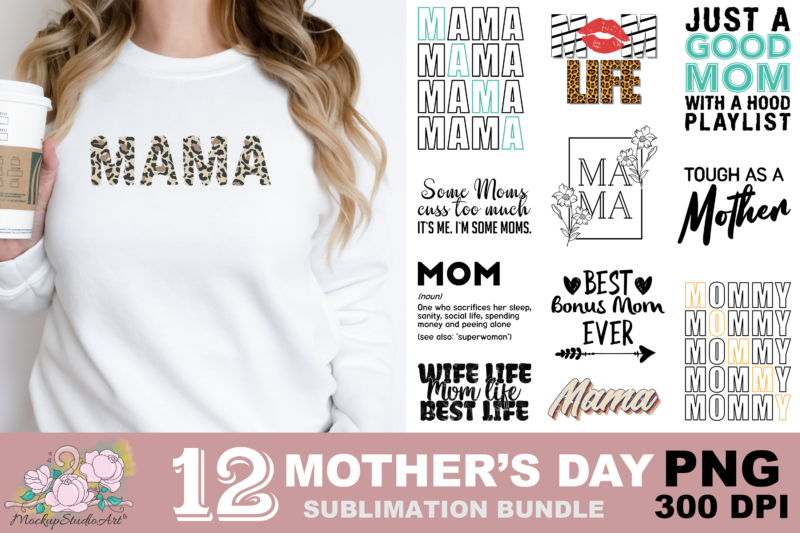 Mama Mom Life Bonus Mom PNG Sublimation Design