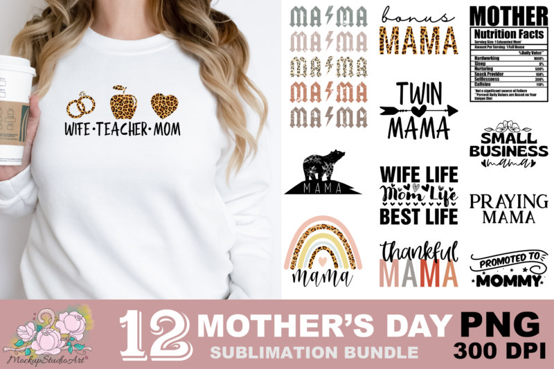 Mama Bear Twin Mama Wife Life PNG Sublimation Design