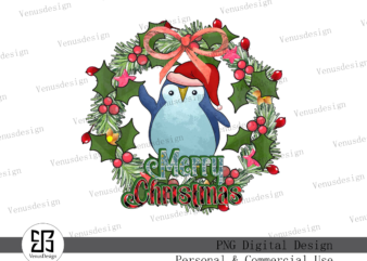 Merry Christmas Wreath Sublimation t shirt designs for sale