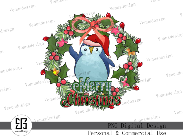 Merry christmas wreath sublimation t shirt designs for sale