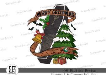 Merry Creepmas Coffin Sublimation t shirt designs for sale
