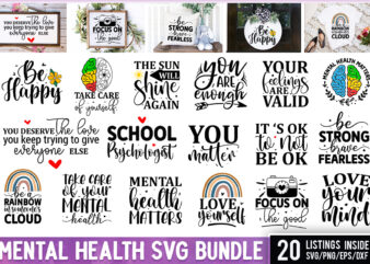 Mental Health SVG Bundle t shirt designs for sale